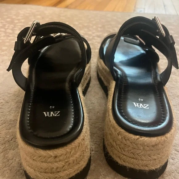 Zara Black Buckle Strap Platform Espadrilles Women's Sandals size 9 - Picture 3 of 5